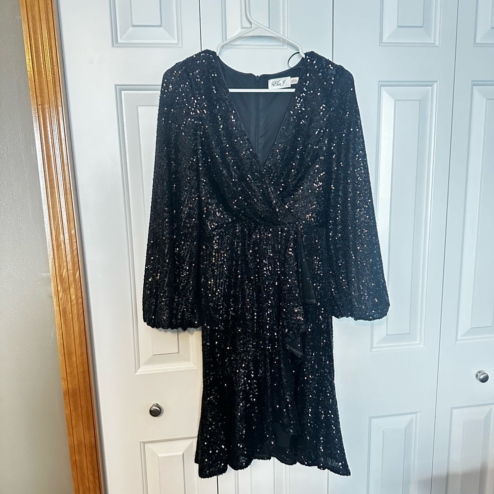 Eliza J Black Sequin Long Sleeve Dress